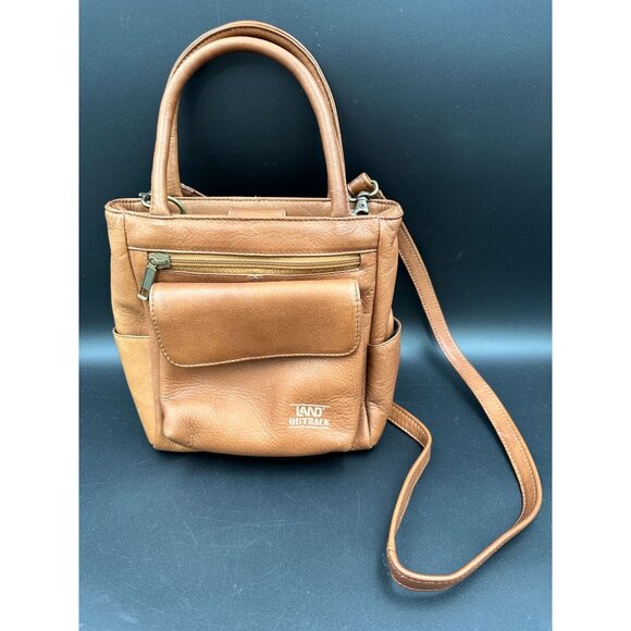 Land Outback Tan Leather Purse With 20" Shoulder Strap & Multiple Pockets - Picture 1 of 14